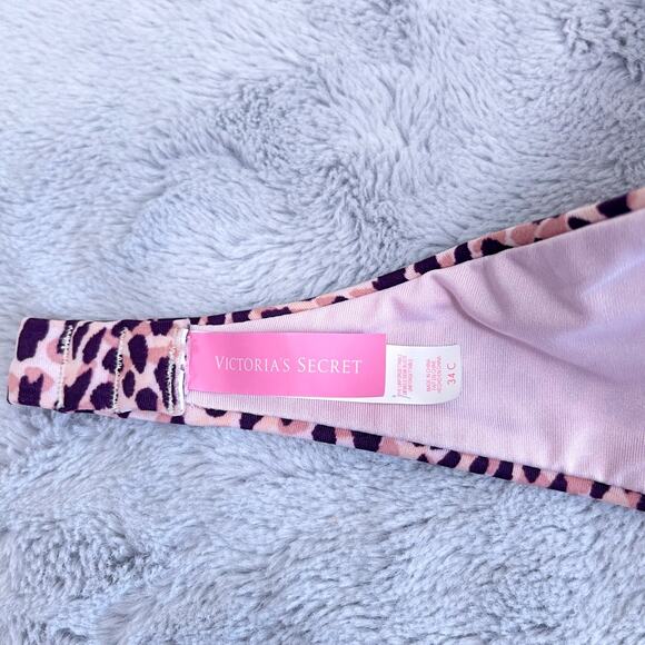 Victorias Secret Swim Halter Bikini Bra Pink Purple Animal Print Underwire 34C - Picture 3 of 4